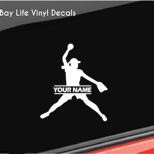 Women's Softball Pitcher Vinyl Decal, Custom Name Sports Baseball Tumbler Sticker
