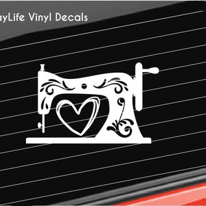 Sewing Vinyl Decal, Sewing Machine with Handle Crank Decal, Sewing Sticker Home/Laptop/Computer/Truck/Car Bumper Sticker Decal