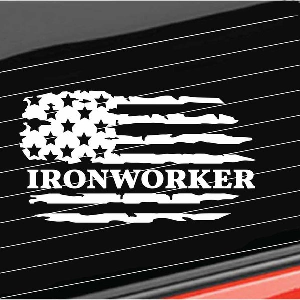 Ironworker Vinyl Decal, Distressed America Flag Iron Worker Decal Home/Laptop/Computer/Truck/Car Bumper Sticker Decal