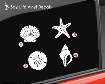 Sea Shells Vinyl Decal, Ocean Sand Dollar Conch Starfish Clam Beach Sea Shells Decal Car/Truck/Home/Laptop/Computer/Tumbler