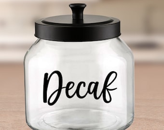 Decaf Coffee Label / Kitchen Coffee Decal / Home Organization Label for Coffee