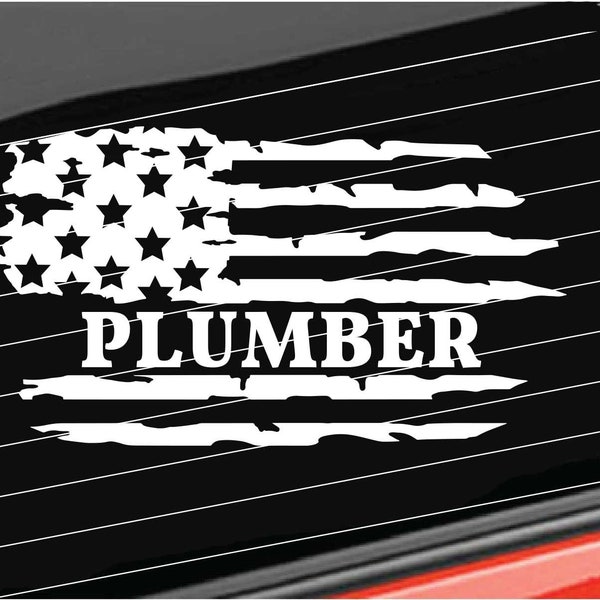 Distressed American Flag Plumber Vinyl Decal, Plumber Vinyl Decal, Home/Laptop/Computer/Truck/Car Bumper Sticker Decal