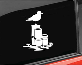 Seagulls Vinyl Decal, Ocean Scene Beach Seagull on Piling Vinyl, Ocean Seagulls Decal Car/Truck/Home/Laptop/Tumbler Computer/Phone Decal