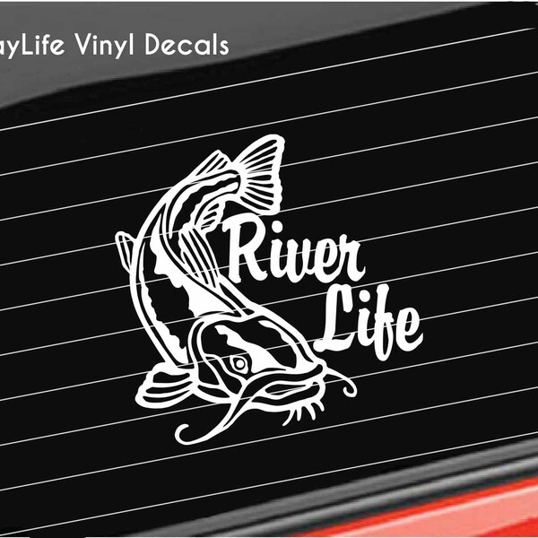 thumbnail image 2 of River Life Vinyl Decal – Mean Catfish Center, Fishing Sticker – Choose From 24 Colors 2 of 2