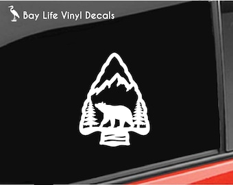 Arrow Head with Black Bear Vinyl Decal, Woods Mountains Sticker