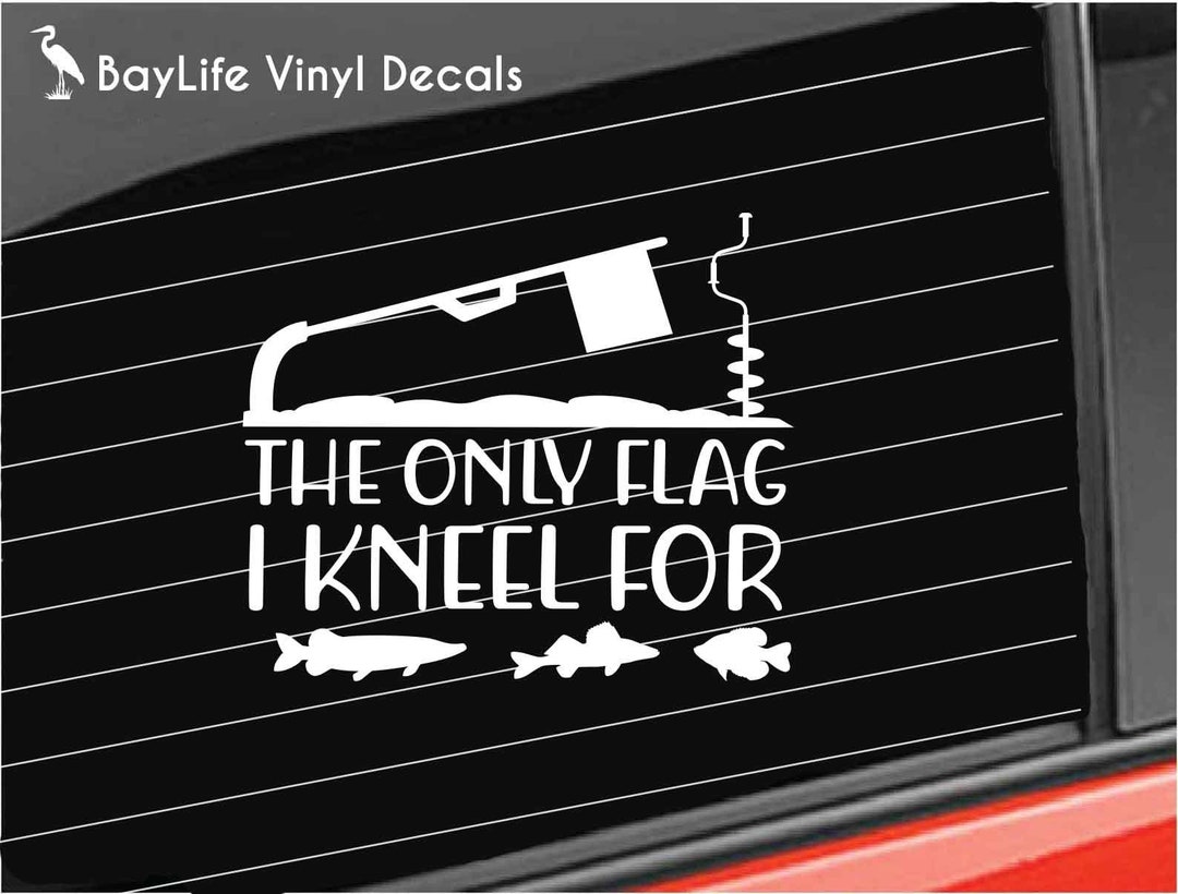 Ice Fishing Vinyl Decal, Ice Fishing Flag Sticker Decal, Ice Fishing