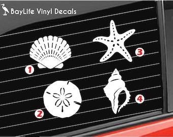 Sea Shells Vinyl Decal, Ocean Sand Dollar Conch Starfish Shell Decal, Beach Sea Shells Decal Car/Truck/Home/Laptop/Computer/Phone Decal