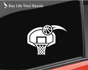 Basketball Player Backboard and Net Vinyl Decal, Basketball Team Sticker, Basketball Home/Laptop/Computer/Truck/Car Bumper Sticker Decal