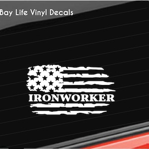 Ironworker Vinyl Decal, Distressed America Flag Iron Worker Decal Home/Laptop/Computer/Truck/Car/Tumbler Sticker Decal