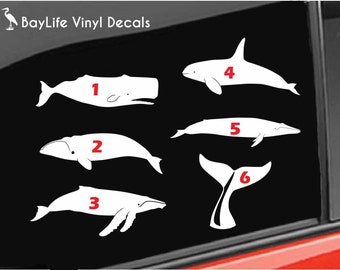 Whales Vinyl Decal, Various Whales Vinyl Decals, Whale Swimming Wall Vinyl Decal, Ocean Whales Sticker, Whales Window Vinyl Decal