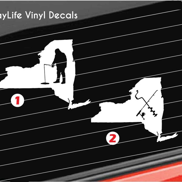 New York State Ice Fishing Vinyl Decal, Ice Fishing Vinyl Decal, New York Ice Fishing Home/Laptop/Computer/Truck/Car Bumper Sticker Decal