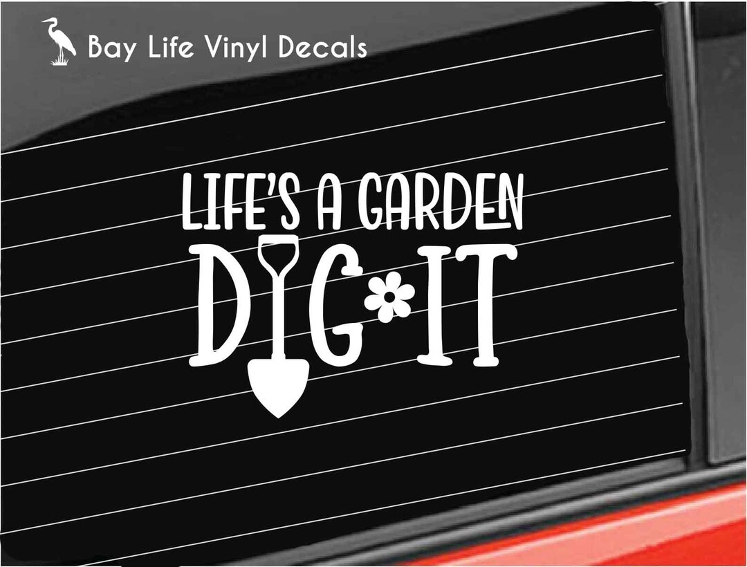 Gardening Vinyl Decal, Garden Plants Flowers Decal, Plants Dirt Shovel