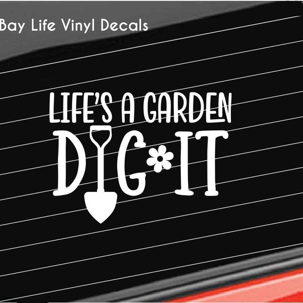 Gardening Vinyl Decal, Garden Plants Flowers Decal, Plants Dirt Shovel Rake Home/Laptop/Computer/Truck/Car Bumper Sticker Decal