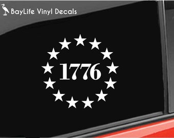 American Flag 1776 Vinyl Decal, We The People American Flag Patriotic USA Flag Sticker