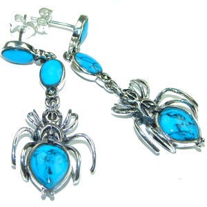 Blue Turquoise Stud Earrings 925 Sterling Silver Handcrafted Unique Gemstone Jewelry Gift for Women