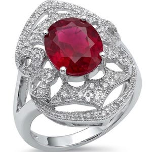 Rubin Statement Ring storlek 8.25 Sterling Silver Röd Oval Ädelsten Unik Gåva för Kvinnor Handgjorda Smycken