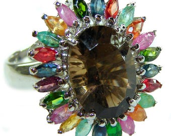 Champagne Topaz Sterling Silver Ring Oval Gemstone Statement Size 8.5 Gift for Her