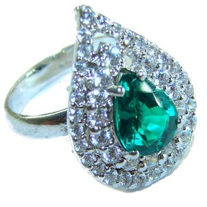 Colombian Emerald Ring 925 Sterling Silver, Handmade Pear Gemstone Ring size: 7, May Birthstone Gift for Women