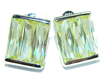 Yellow Cubic Zirconia Oval Earrings in 925 Sterling Silver Handcrafted Dangle Jewelry Unique Gift for Her