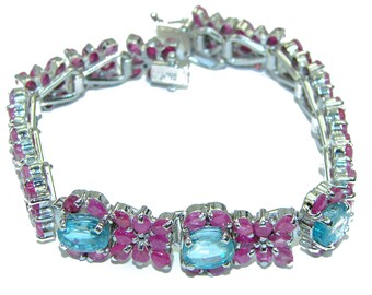 True Passion authentic Ruby Swiss Blue Topaz .925 Sterling Silver handmade  Bracelet