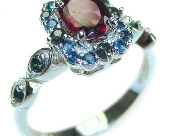 Ruby Emerald Sterling Silver Ring size: 7 – 4.3ct Handmade Red Rectangle Gem Cocktail Statement Jewelry