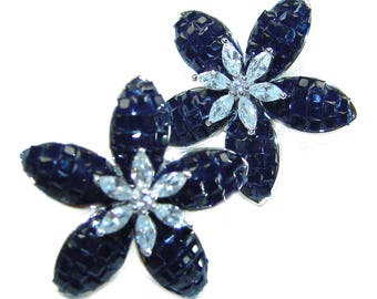 Blue Sapphire Flower Earrings in 925 Sterling Silver Handcrafted Unique Gemstone Jewelry Gift for Her