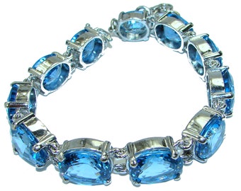 Ocean Inspired genuine Swiss Blue Topaz .925 Sterling Silver handcrafted Statement Bracelet