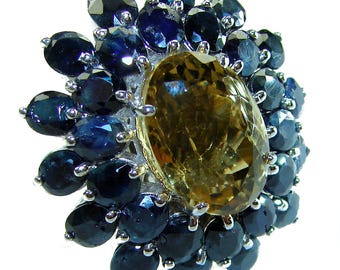 Anello vistoso in argento sterling con zaffiro citrino, pietra preziosa ovale di grandi dimensioni, taglia 8, anello da cocktail giallo acceso