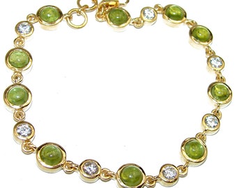 White Galaxy Fire Moonstone Peridot 14K Gold over .925 Sterling Silver handmade Bracelet