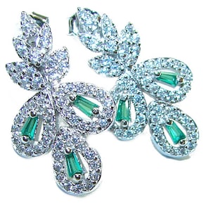 Colombian Emerald Sterling Silver Earrings | Luxury Handmade Long Statement Gemstone Earrings for Women
