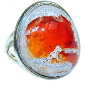 Mexican Fire Opal Sterling Silver Ring, Handmade Orange Gemstone Jewelry, Unique Gift for Her, size: 5