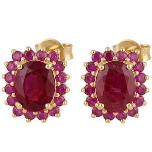 Pendientes rectangulares de rubí natural de Mozambique, plata de ley 925 bañada en oro de 22 quilates, joyería artesanal con piedra preciosa roja.