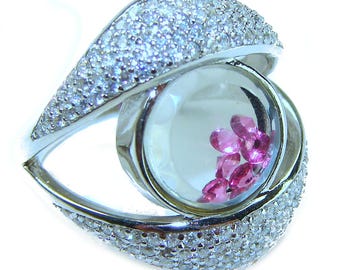 Handmade 925 Sterling Silver Oval Pink & White Sapphire Ring – 7 Gemstone Eternity Stackable Ring