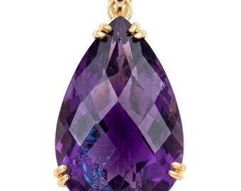 Natural Amethyst Pendant in Sterling Silver and White Gold Pear Cut Gemstone Unique Gift for Women