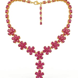 Magnificent 25.8ct Ruby Oval Necklace 18K Gold Over Sterling Silver Handcrafted Statement Piece