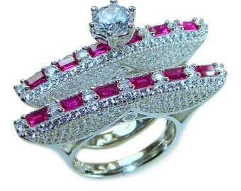 Pierścionek ze srebra próby 925 z rubinem, rozmiar 7, ręcznie robiony, z czerwonym kamieniem szlachetnym, z dużym topazem, unikatowa biżuteria na prezent