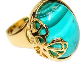 Green Beauty Malachite 18k Gold over .925 Sterling Silver handcrafted ring size 6 1/4