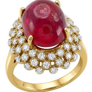Ruby Statement Ring in 925 Sterling Silver 22k Gold Dipped Handcrafted Oval Mozambique size 8