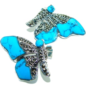 Blue Turquoise Sterling Silver Butterfly Earrings, Handcrafted Gemstone Jewelry, Unique Gift for Her