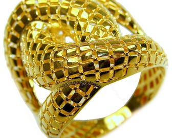 Grande bague ovale en argent sterling trempé style Dubaï, or 22 carats, taille 7 Cadeau élégant, bijoux faits main