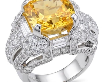 Anastasia Yellow Sapphire Statement Ring 10.2ct Sterling Silver Rhodium Handcrafted size 6