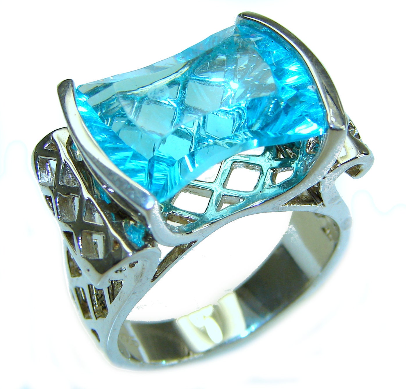 スイスブルートパーズリング サイズ: 9 スターリングシルバー 長方形