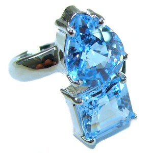 Swiss Blue Topaz Statement Ring Sterling Silver Handmade Jewelry Size 8 Gift for Her Confidence Boost