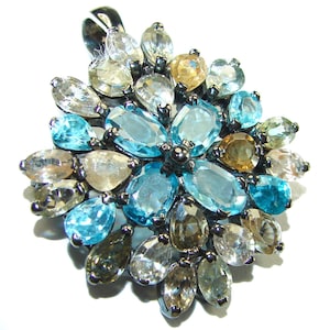 Blue Flower Aquamarine Pendant 29.5ct - Sterling Silver Handcrafted Floral Jewelry Gift for Her March Birthstone