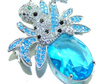 Broche avec pendentif en argent sterling avec topaze bleue suisse, bijoux artisanaux en pierres précieuses ovales, cadeau unique