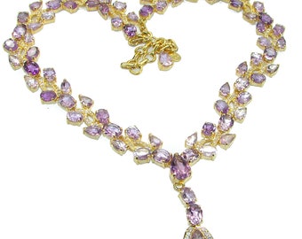 Lavish Lavender authentic  Amethyst 14K Gold over .925 Sterling Silver   Statement  handcrafted necklace