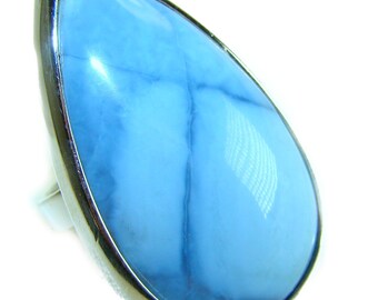 Rare Andean Blue Opal Ring 32.9ct 925 Sterling Silver Handcrafted Pear Shape size: 7 Unique Statement Gift