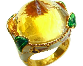 Natural Citrine Statement Ring size 6 1 2 Sterling Silver Gold Unique Handmade Gemstone Jewelry Gift