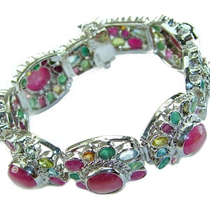 Pulsera de plata de ley 925 con rubí estrella, joyería hecha a mano con piedra preciosa roja, regalo único para mujer.