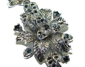 Blue Sapphire Pendant Floral Statement 925 Sterling Silver Handcrafted Unique Jewelry Gift for Women